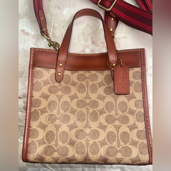 Coach Tan and Burgundy Signature Tote - Picture 2 of 12